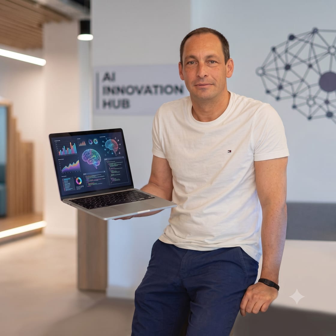 Consultor de Inteligencia Artificial Madrid mostrando un panel de datos generado con IA